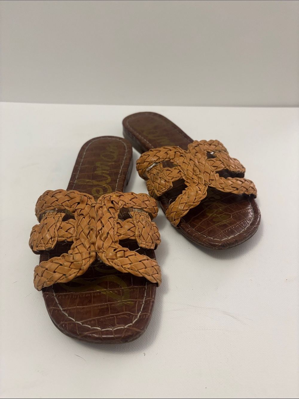 Sam Edelman Braided Leather Slide Sandals in Tan